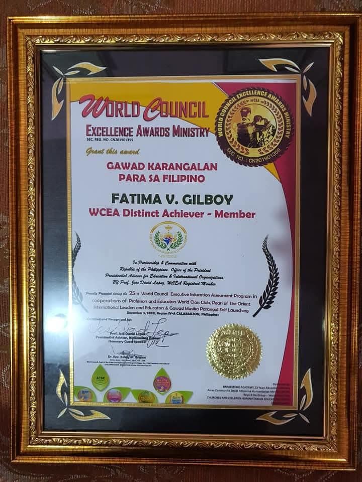 Gawad Karangalan Para sa Filipino — WCEA Distinct Achiever Member